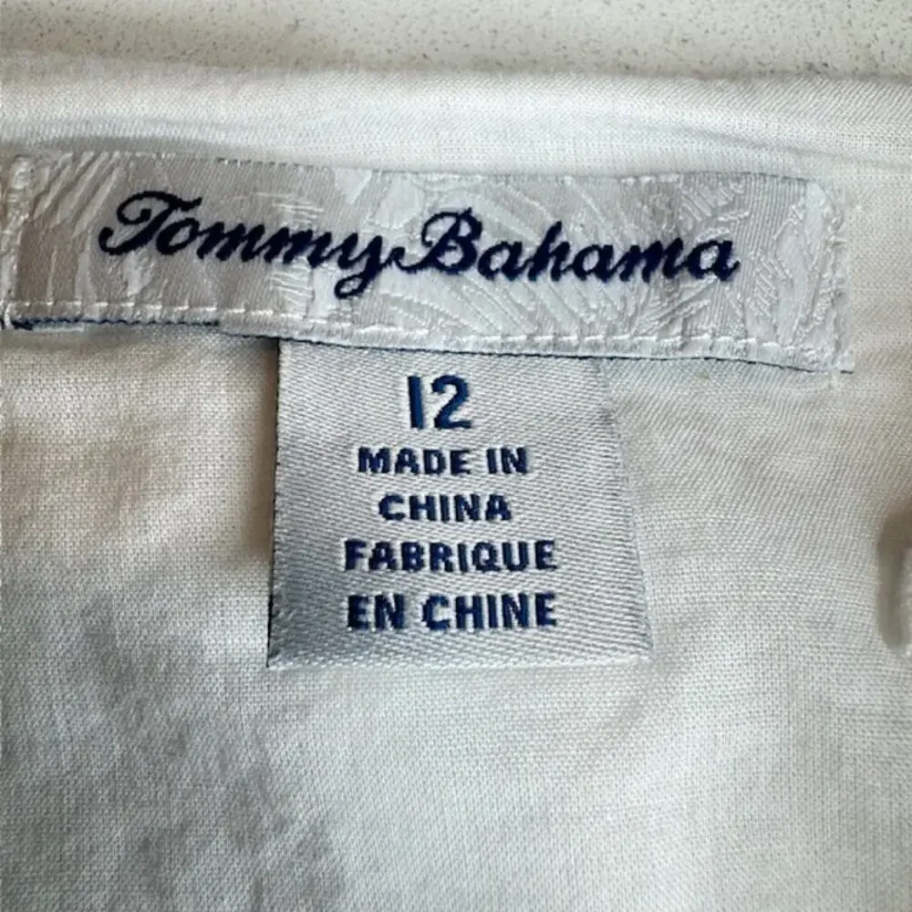 Tommy Bahama White Linen Fringe Hem Skirt Womens Size 12 Lined Knee Length